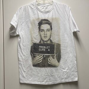 White Graphic Men’s Elvis Presley Mugshot Tee - Size Medium
